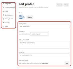 Edit Profile of Pinterest Business Account