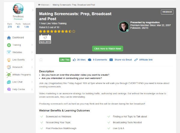 Making Screencasts Prep Broadcast and Post Webinar Training at Wealthy Affiliate