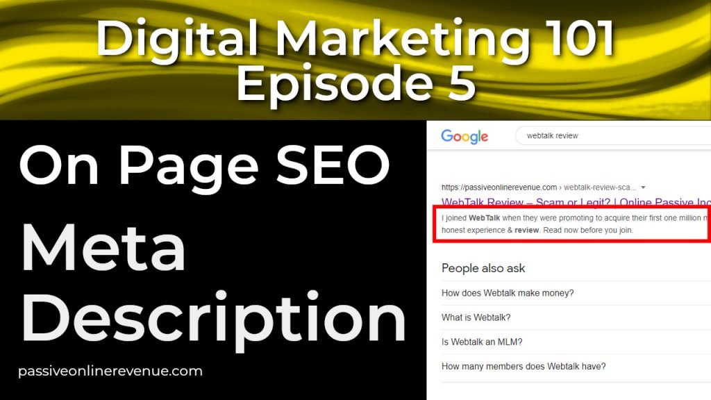 On Page SEO - Meta Description | Episode 5 | Digital Marketing 101