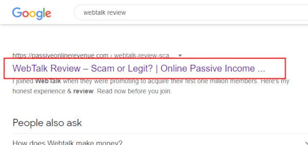 On Page SEO - example of title tag on google search