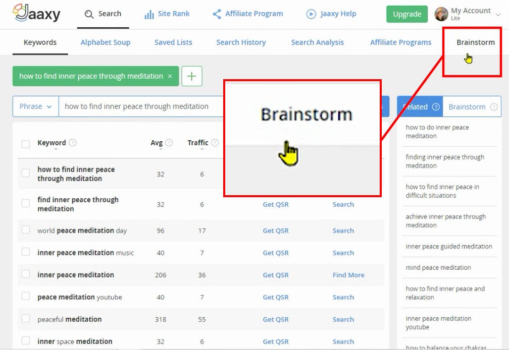 Jaaxy (Awesome Keyword Search Tool) - Click On Brainstorm option
