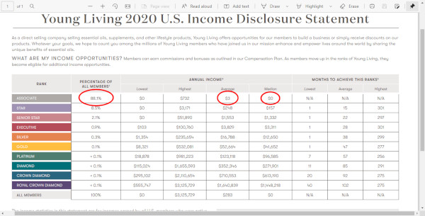 Young Living Income Disclosure Sheet